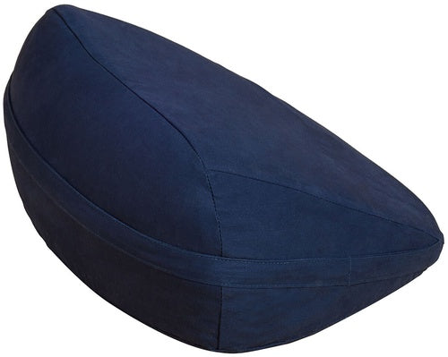 Dark blue wedge pillow with soft cover that zips along the back. Helpful for self love, enhancing positions, and sexual health.