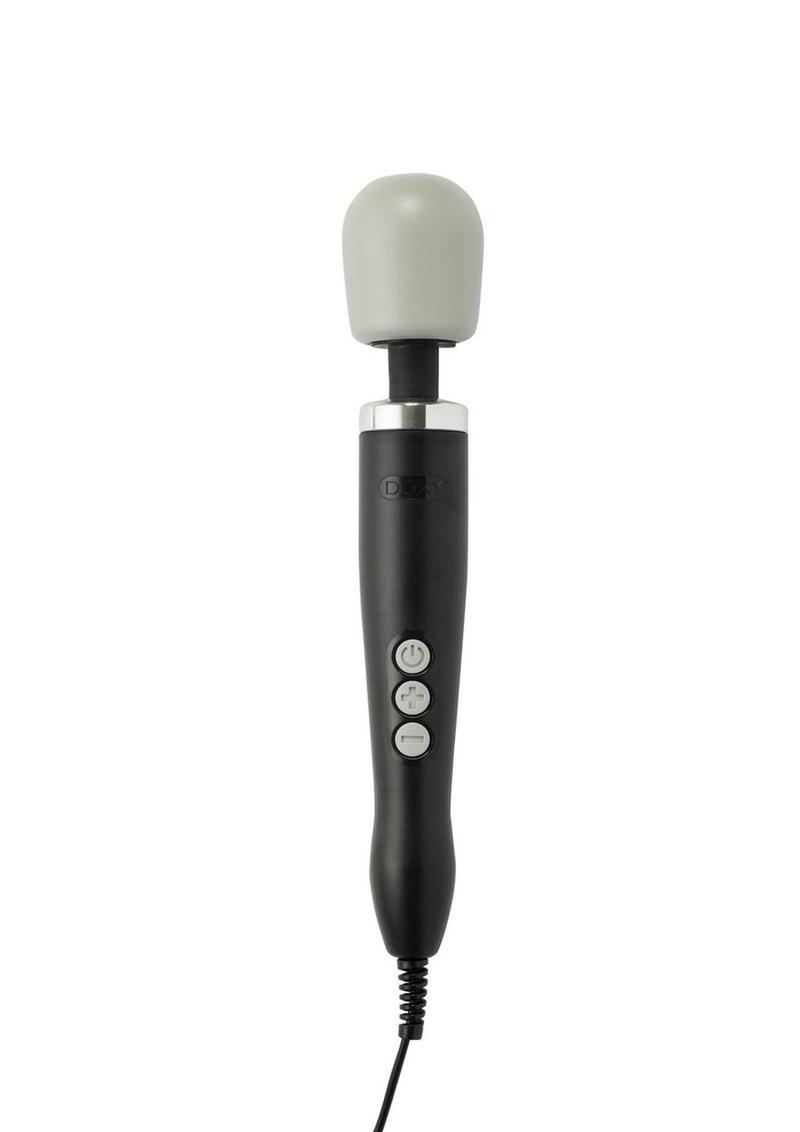 Black wand with gray domed head and three gray buttons with black cord. The unparalleled power makes this one of the best sex toys available.