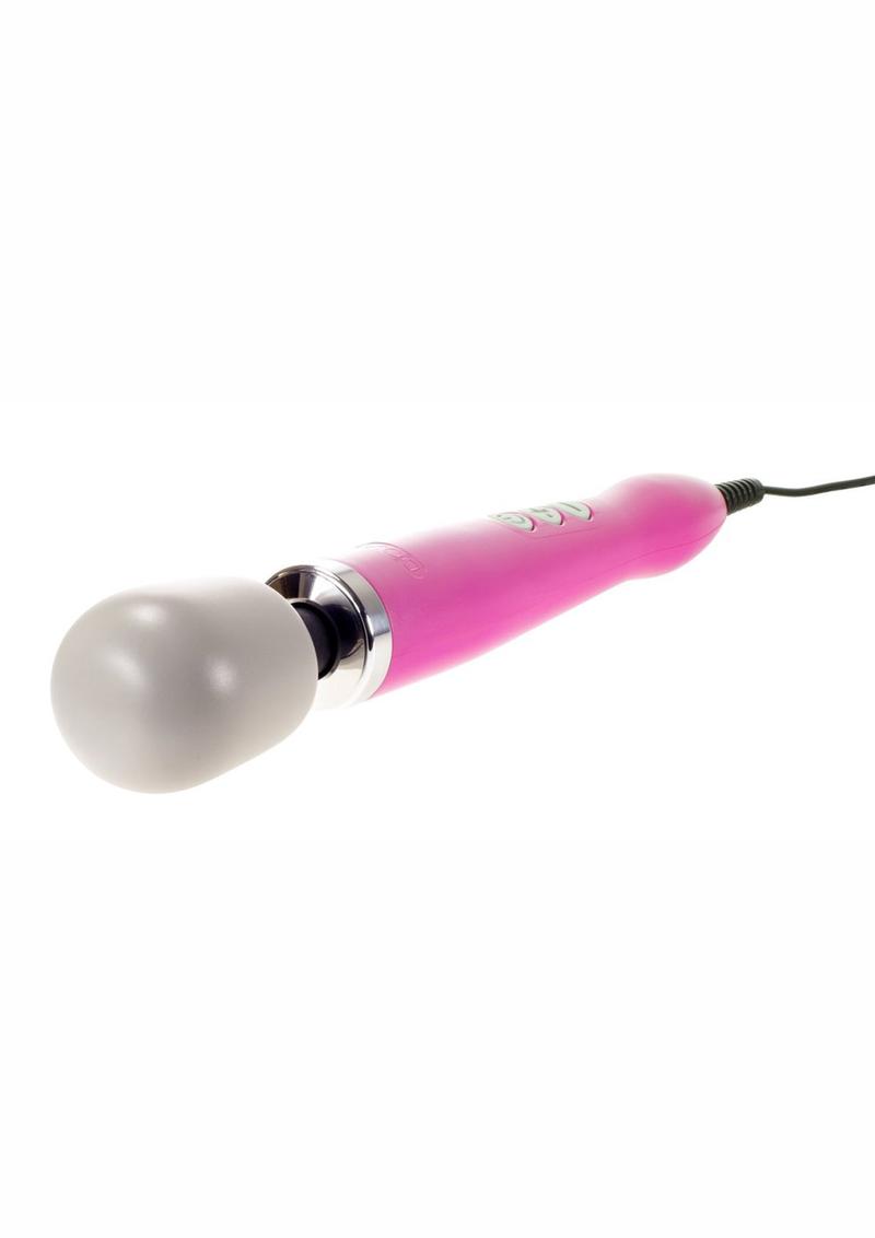 Pink wand with gray domed head and three gray buttons with black cord. The unparalleled power makes this one of the best sex toys available.