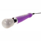 Purple wand with gray domed head and three gray buttons with black cord. The unparalleled power makes this one of the best sex toys available.