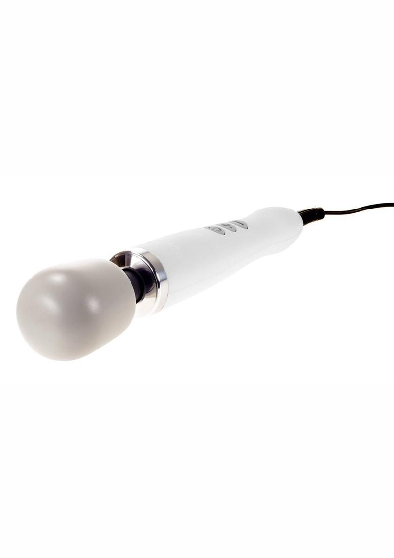 White wand with gray domed head and three gray buttons with black cord. The unparalleled power makes this one of the best sex toys available.