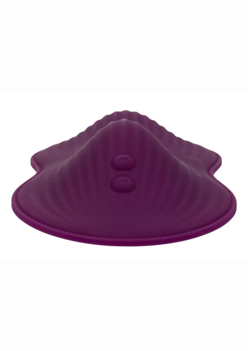 Burgundy saddle-like pad with two ribbed humps for grinding. Two small buttons on one end. Love yourself with this amazing sex toy.