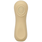 Small pale yellow vibrator with pulsing clitoral stimulator at it's top. Smooth flat spots at the bottom for easy holding.