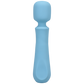 Love yourself with this small pale blue wand vibrator with flexible head and smooth flat surface at the bottom for easy holding.