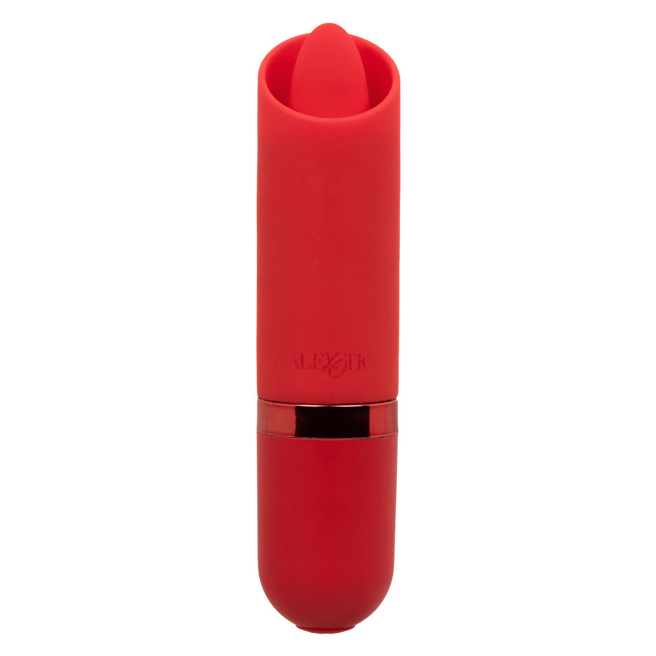 love yourself with this red lipstick-sized vibrator with small flappy tongue clitoral stimulator at the top