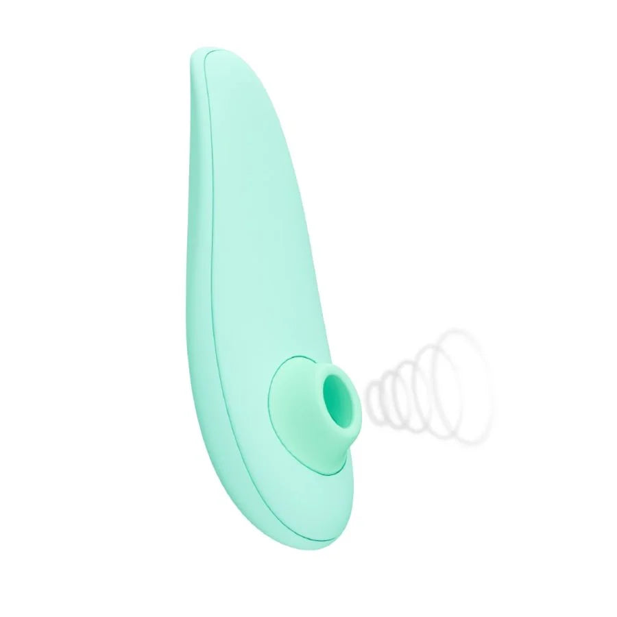 mint clitoral stimulator with oval shaped opening with sonic waves radiating out.