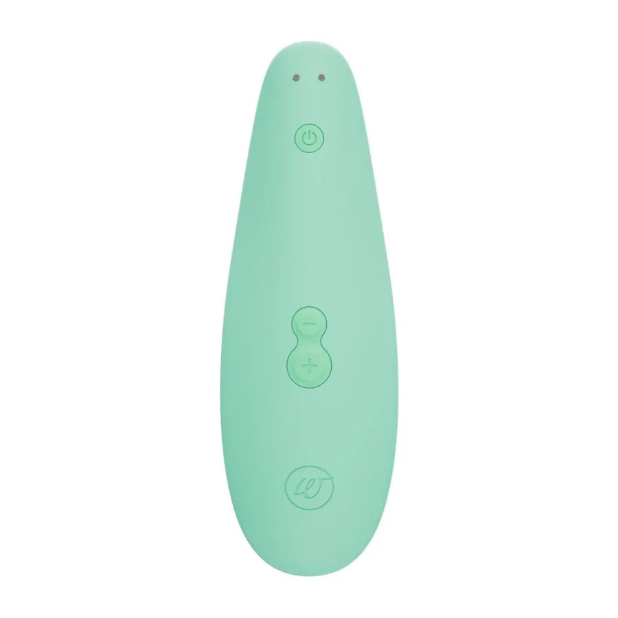 mint clitoral stimulator with three buttons on back.