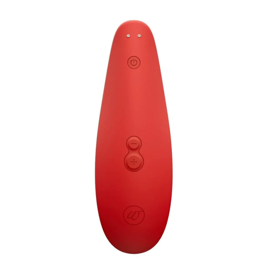 red clitoral stimulator with three buttons on back.