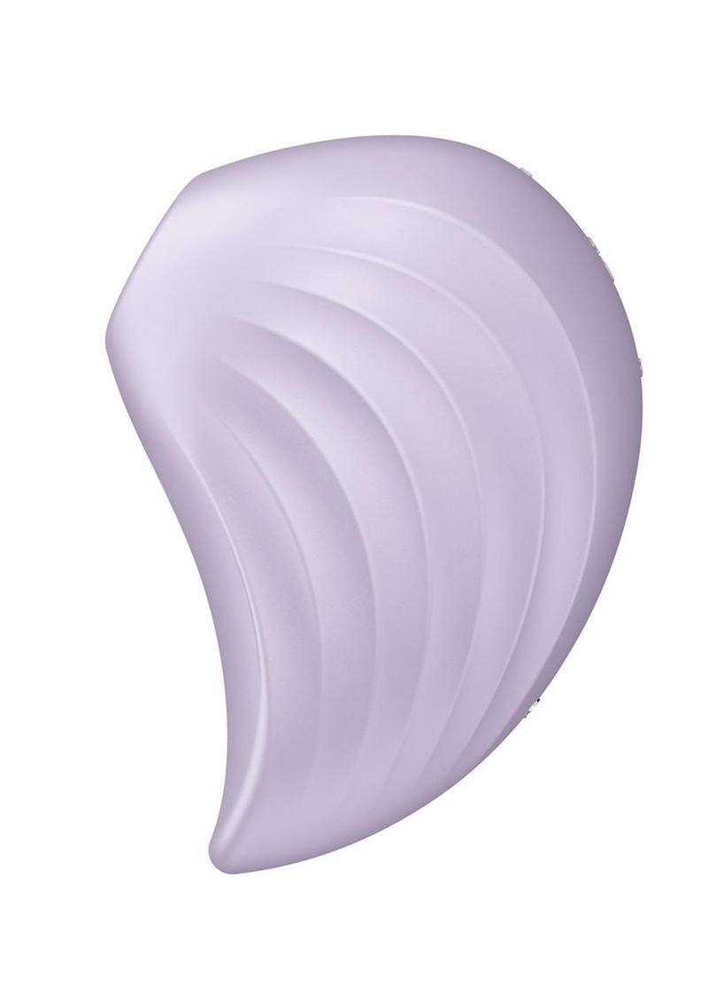 Pale purple smooth silicone vibrator with clitoral stimulator at top and ribbed sides for easy handling.