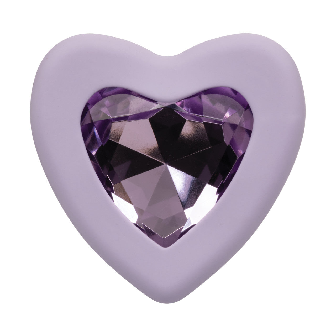 Pale purple heart shaped gem on flanged base of anal plug.