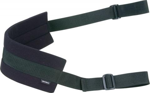 black cumberbum style strap with black adjustable straps on each side. Ideal for doggie-style sex or those with disabilities.