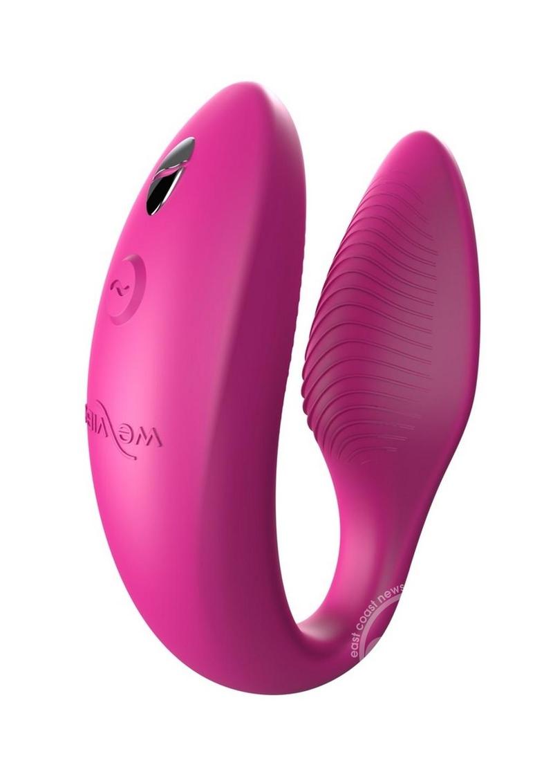 Pink u-shaped toy with controls on one side, textured on the inner part of one side for internal stimulation and bulkier opposite side for external stimulation to the clit. One of the best sex toys for couples and also amazing for self-love.