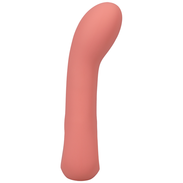 Pale salmon g-spot vibrator with curved head and smooth flat spots at the bottom for easy holding - perfect for self-love.