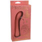 Pale salmon g-spot vibrator with curved head and smooth flat spots at the bottom for easy holding - packaged in salmon box with gold writing.