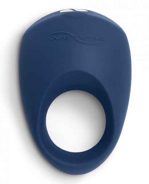dark blue cock ring with one thick side for the vibrating motor.